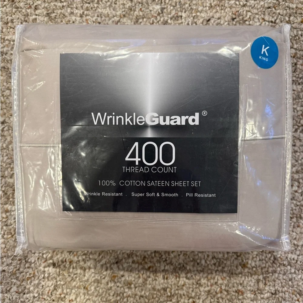 WrinkleGuard 400 Thread Count Luxury King Sheet Set- Beige. Very soft.